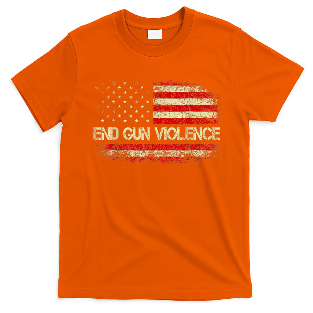 Enough End Gun Violence Awareness Day Wear Orange Vintage America Flag T-Shirt