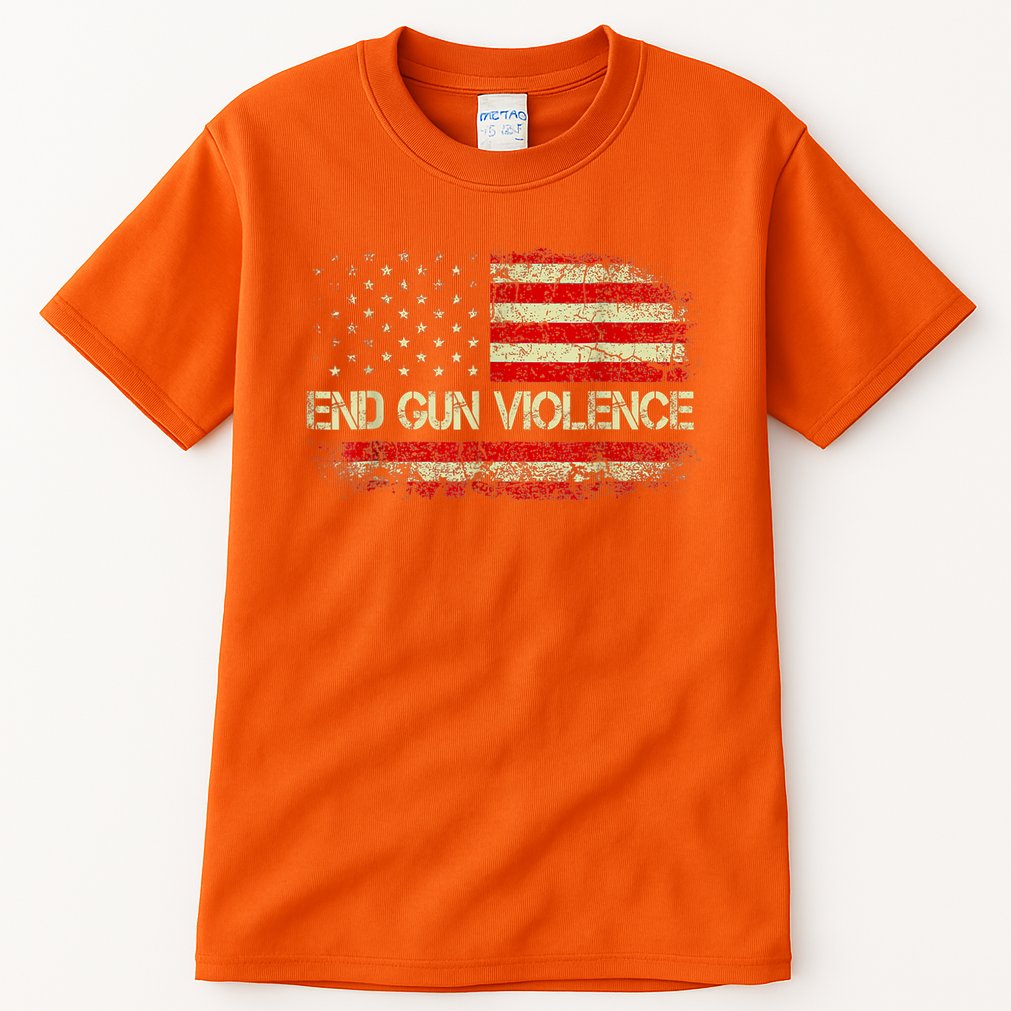 Enough End Gun Violence Awareness Day Wear Orange Vintage America Flag Tall T-Shirt