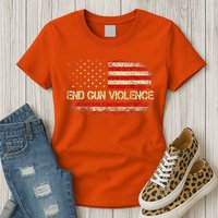 Enough End Gun Violence Awareness Day Wear Orange Vintage America Flag Womens T-Shirt