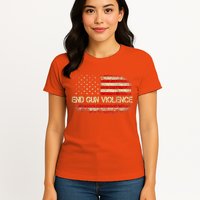 Enough End Gun Violence Awareness Day Wear Orange Vintage America Flag Womens T-Shirt