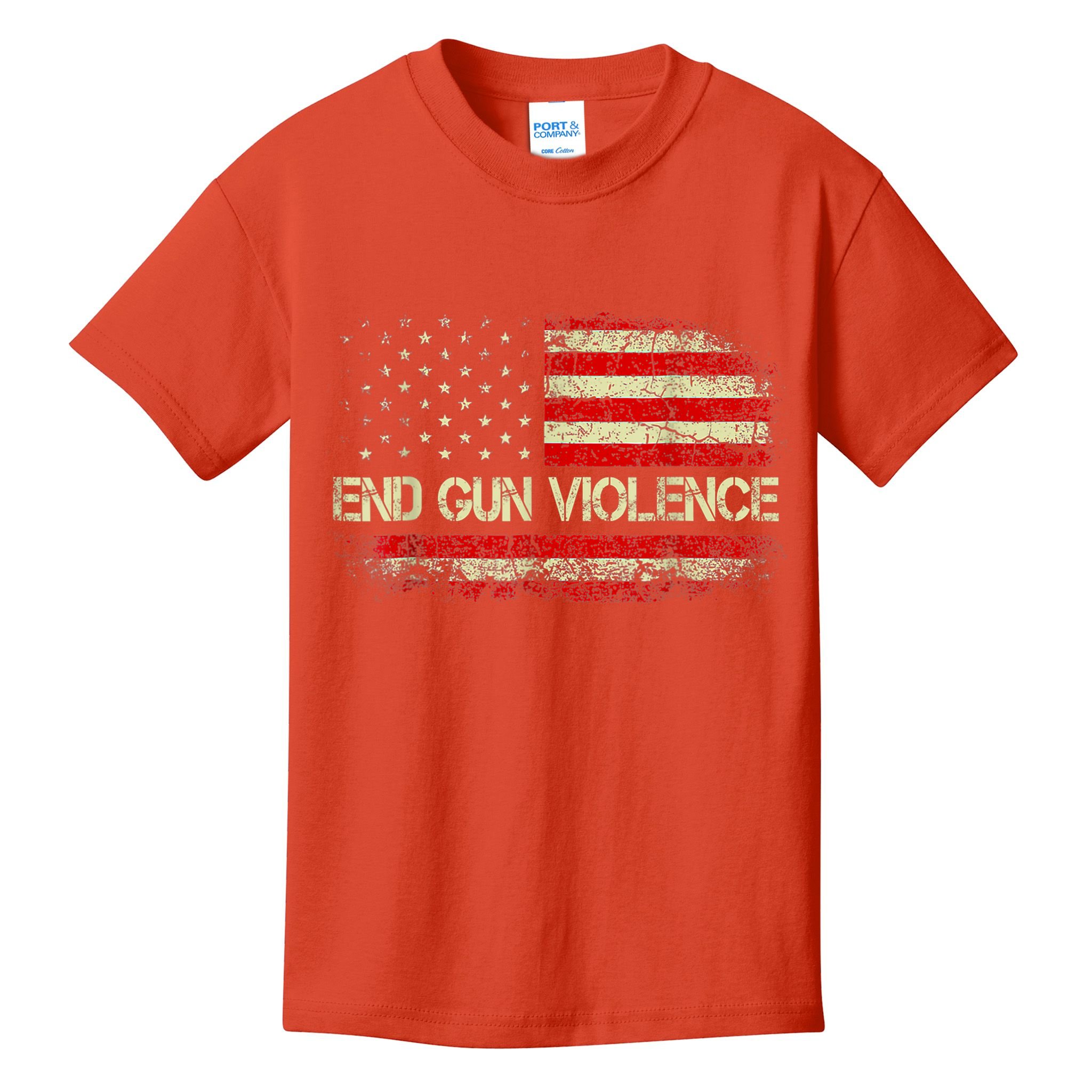 Enough End Gun Violence Awareness Day Wear Orange Vintage America Flag Kids T-Shirt