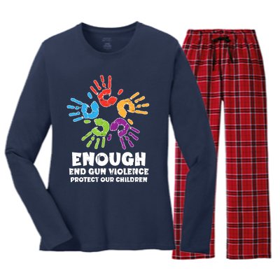 Enough End Gun Violence Protect Our Children Orange Mom Dad Women's Long Sleeve Flannel Pajama Set 