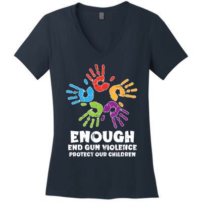 Enough End Gun Violence Protect Our Children Orange Mom Dad Women's V-Neck T-Shirt