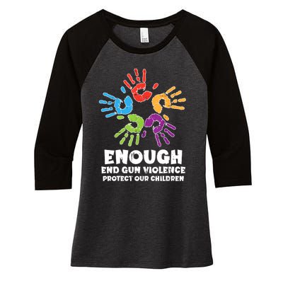 Enough End Gun Violence Protect Our Children Orange Mom Dad Women's Tri-Blend 3/4-Sleeve Raglan Shirt