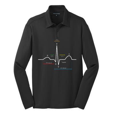 Ecg Ekg Heartbeat Silk Touch Performance Long Sleeve Polo