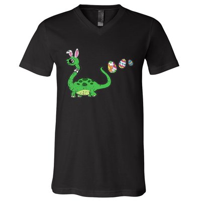 Easter Egg Hunting Brontosaurus Spring V-Neck T-Shirt