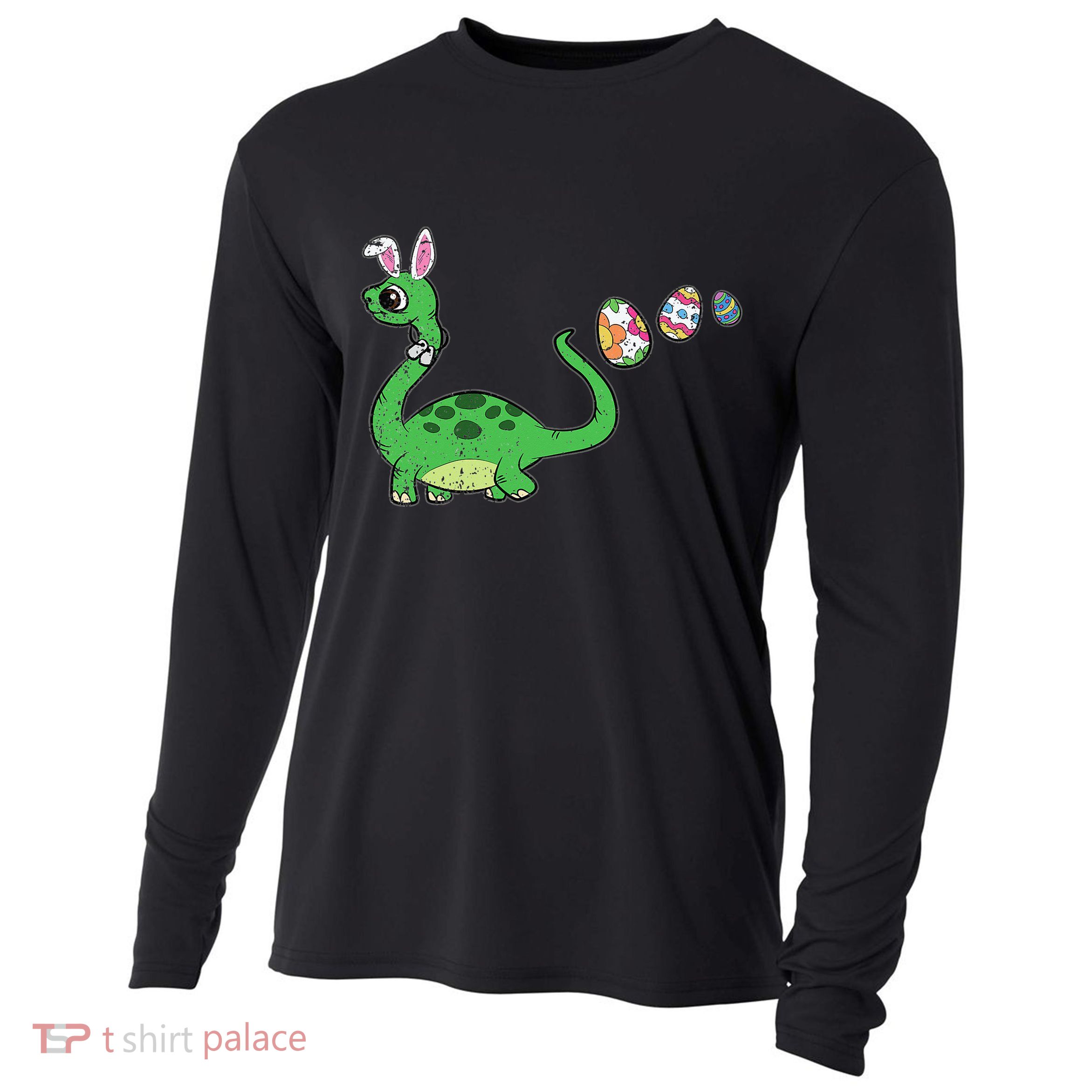 Easter Egg Hunting Brontosaurus Spring Cooling Performance Long Sleeve Crew