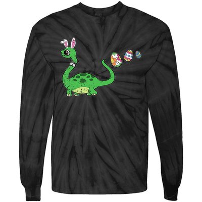 Easter Egg Hunting Brontosaurus Spring Tie-Dye Long Sleeve Shirt