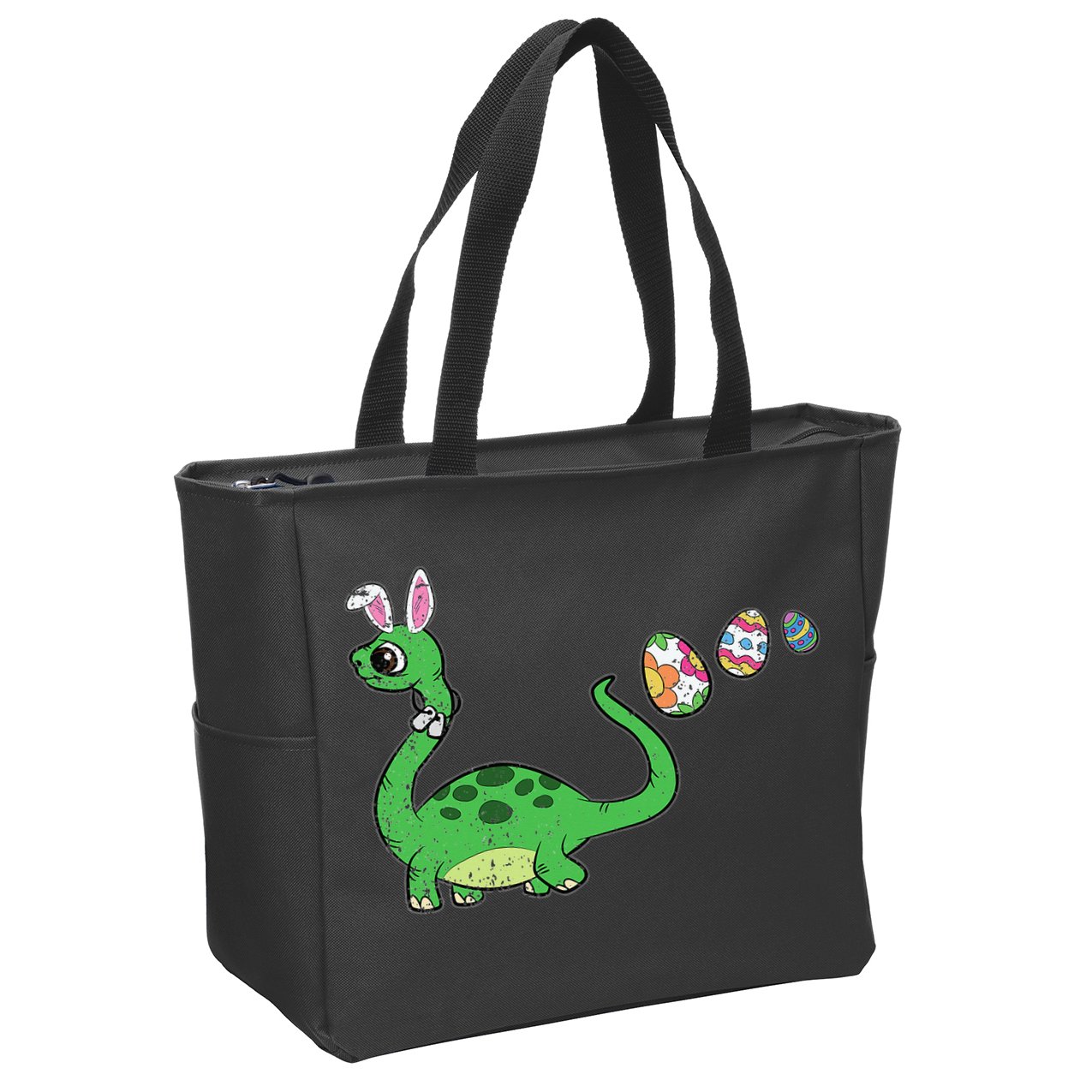 Easter Egg Hunting Brontosaurus Spring Zip Tote Bag