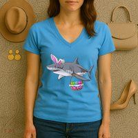 Easter Egg Hunt Shark Women's V-Neck T-Shirt