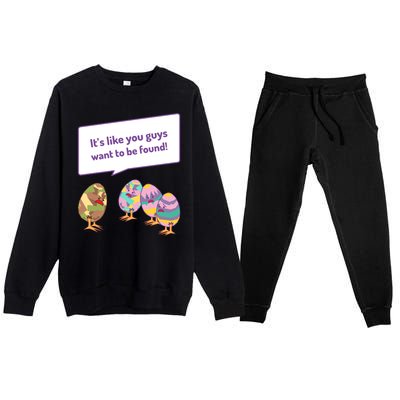 Easter Egg Hunt Funny Camo Eggs Want To Be Found Premium Crewneck Sweatsuit Set