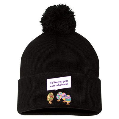 Easter Egg Hunt Funny Camo Eggs Want To Be Found Pom Pom 12in Knit Beanie