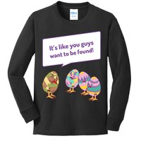 Easter Egg Hunt Funny Camo Eggs Want To Be Found Kids Long Sleeve Shirt