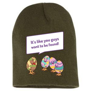 Easter Egg Hunt Funny Camo Eggs Want To Be Found Short Acrylic Beanie