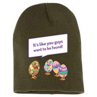 Easter Egg Hunt Funny Camo Eggs Want To Be Found Short Acrylic Beanie