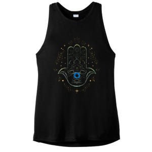 Evil Eye Hamsa Hand Nazar Amulet Protection Celestial Yoga Ladies PosiCharge Tri-Blend Wicking Tank