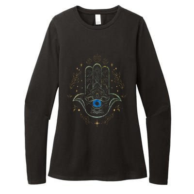 Evil Eye Hamsa Hand Nazar Amulet Protection Celestial Yoga Womens CVC Long Sleeve Shirt