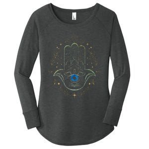 Evil Eye Hamsa Hand Nazar Amulet Protection Celestial Yoga Women's Perfect Tri Tunic Long Sleeve Shirt