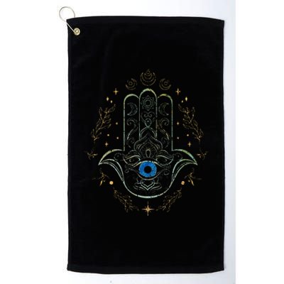 Evil Eye Hamsa Hand Nazar Amulet Protection Celestial Yoga Platinum Collection Golf Towel