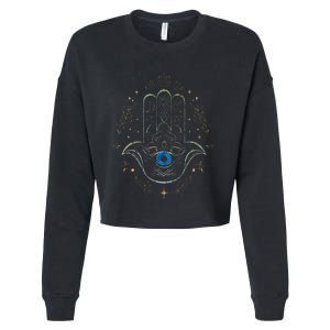 Evil Eye Hamsa Hand Nazar Amulet Protection Celestial Yoga Cropped Pullover Crew