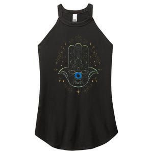 Evil Eye Hamsa Hand Nazar Amulet Protection Celestial Yoga Women's Perfect Tri Rocker Tank