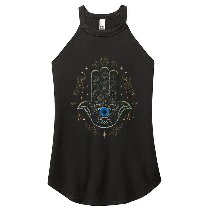 Evil Eye Hamsa Hand Nazar Amulet Protection Celestial Yoga Women's Perfect Tri Rocker Tank