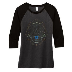 Evil Eye Hamsa Hand Nazar Amulet Protection Celestial Yoga Women's Tri-Blend 3/4-Sleeve Raglan Shirt