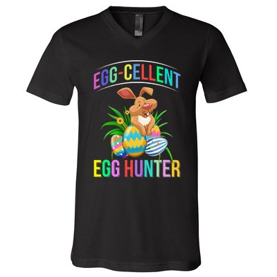 Egg-cellent Egg Hunter Happy Easter Bunny Eggs V-Neck T-Shirt