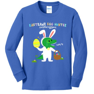 Eastrawr Egg Hunter Certified Eggspert Easter T Rex Dinosaur Gift Kids Long Sleeve Shirt