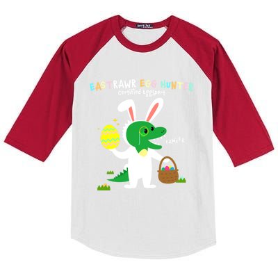 Eastrawr Egg Hunter Certified Eggspert Easter T Rex Dinosaur Gift Kids Colorblock Raglan Jersey