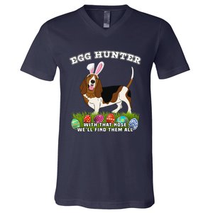 Easter Egg Hunting Dog Bunny Basset Hound V-Neck T-Shirt