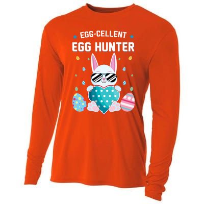 Egggiftcellent Egg Hunter Cute Bunny Funny Easter Day Gift Cooling Performance Long Sleeve Crew