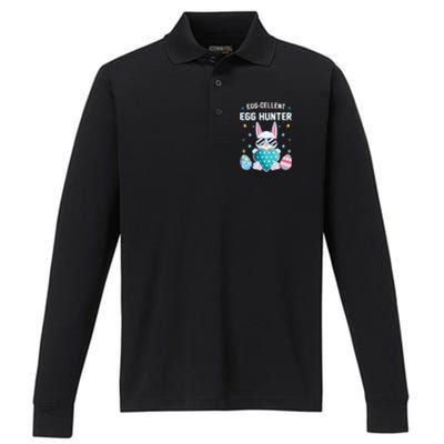 Egggiftcellent Egg Hunter Cute Bunny Funny Easter Day Gift Performance Long Sleeve Polo