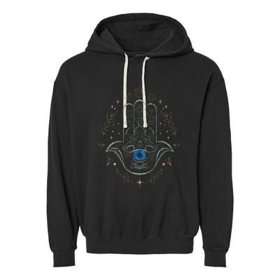 Evil Eye Hamsa Hand Nazar Amulet Protection Celestial Yoga Garment-Dyed Fleece Hoodie