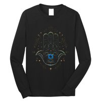 Evil Eye Hamsa Hand Nazar Amulet Protection Celestial Yoga Long Sleeve Shirt