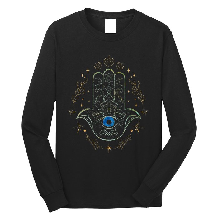 Evil Eye Hamsa Hand Nazar Amulet Protection Celestial Yoga Long Sleeve Shirt