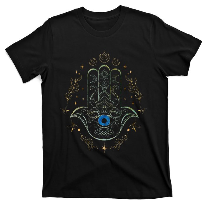 Evil Eye Hamsa Hand Nazar Amulet Protection Celestial Yoga T-Shirt