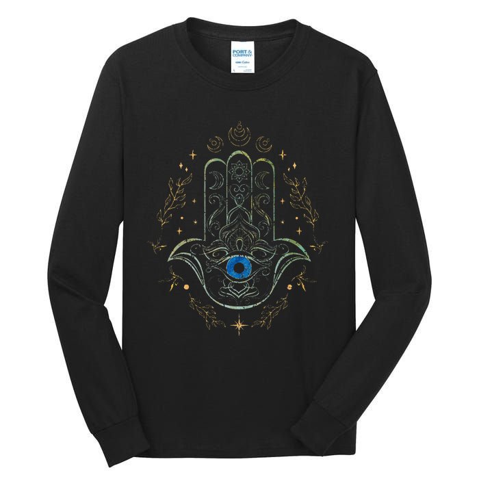 Evil Eye Hamsa Hand Nazar Amulet Protection Celestial Yoga Tall Long Sleeve T-Shirt