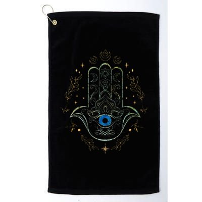 Evil Eye Hamsa Hand Nazar Amulet Protection Celestial Yoga Platinum Collection Golf Towel