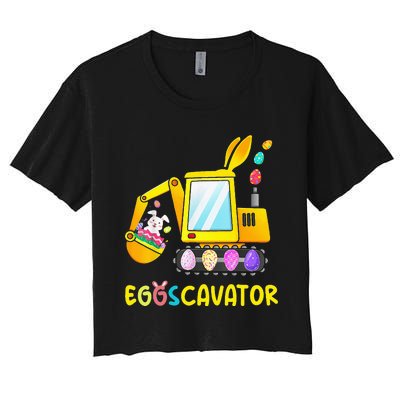 Easter Egg Hunt Funny EggsCavator Bunny Women's Crop Top Tee