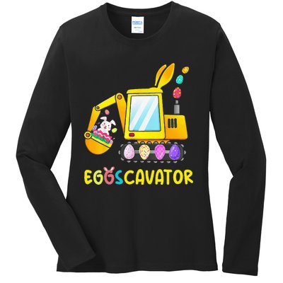 Easter Egg Hunt Funny EggsCavator Bunny Ladies Long Sleeve Shirt