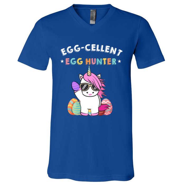 Egggiftcellent Egg Hunter Easter Unicorn Costume Funny Gift V-Neck T-Shirt