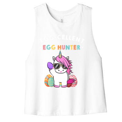 Egggiftcellent Egg Hunter Easter Unicorn Costume Funny Gift Women's Racerback Cropped Tank