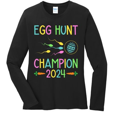 Easter Egg Hunt Champion Funny Dad Ladies Long Sleeve Shirt