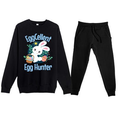 Eggcellent Egg Hunter Cute Easter Bunny Quote Saying Graphic Great Gift Premium Crewneck Sweatsuit Set