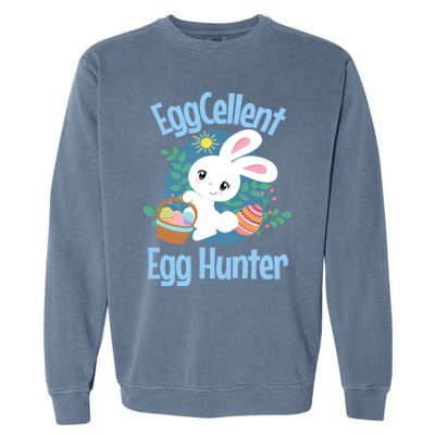 Eggcellent Egg Hunter Cute Easter Bunny Quote Saying Graphic Great Gift Garment-Dyed Sweatshirt