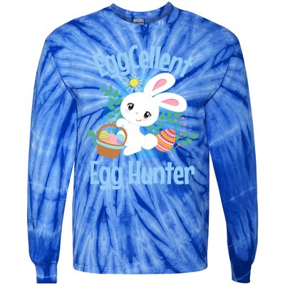 Eggcellent Egg Hunter Cute Easter Bunny Quote Saying Graphic Great Gift Tie-Dye Long Sleeve Shirt