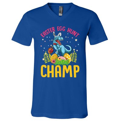 Easter Egg Hunt Champ Tgiftrex Dinosaur Bunny Ears Happy Easter Funny Gift V-Neck T-Shirt