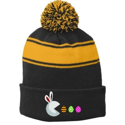 Easter Egg Hunting Video Game Gamer Bunny Lover Easter Gaming Stripe Pom Pom Beanie