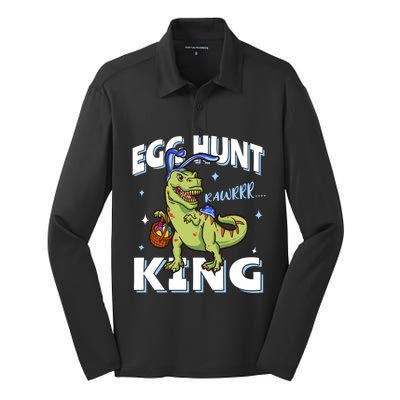 Easter Egg Hunt King Dinosaur Bunny With Ears Gift Silk Touch Performance Long Sleeve Polo